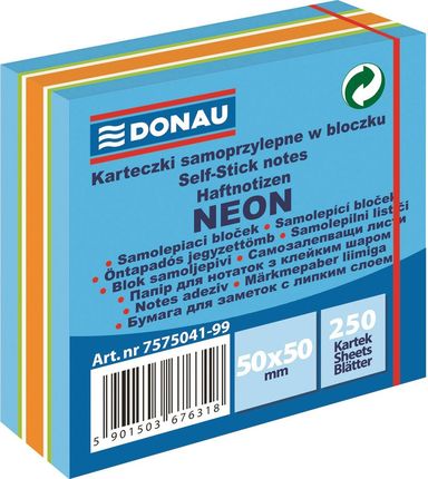 Donau Notes samoprzylepne 50x50mm 250 karteczek niebieskie mix neonowo-pastelowe