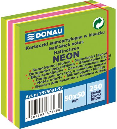 Donau Notes samoprzylepne 50x50mm 250 karteczek zielone mix neonowo-pastelowe
