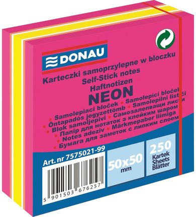 Donau Notes samoprzylepne 50x50mm 250 karteczek różowy mix neonowo-pastelowe