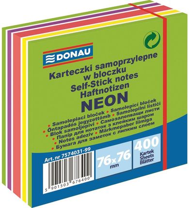 Donau Notes samoprzylepne 76x76mm 400 karteczek zielony mix neonowo-pastelowe