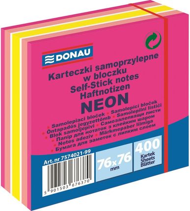 Donau Notes samoprzylepne 76x76mm 400 karteczek różowy mix neonowo-pastelowe