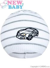 Zdjęcie Wiosenna czapka z dzianiny New Baby samochód biało-grafitowa - Gorlice