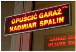 Gazex Tablica ostrzegawcza dwustronna pulsująca z syreną wewnętrzną + zasilacz 230V "Opuścić Garaż Nadmiar Spalin" IP42 TP-4.Ds/H2