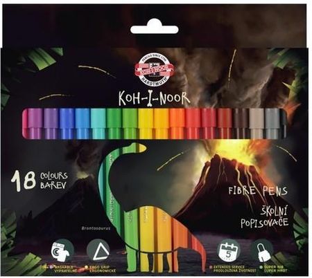 Koh-I-Noor Flamastry Szkolne Dino 18 Kolorów