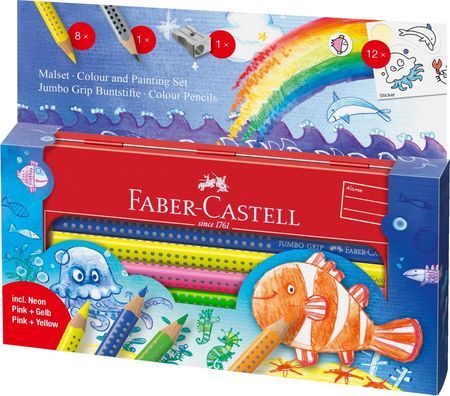 Faber-Castell Kredki JUMBO GRIP 8 kolorów + ołówek + temperówka