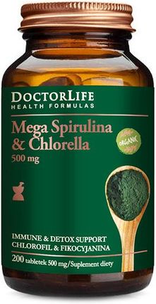 Dr Life Mega Spirulina Chlorella Organic Bio 500mg 200 kaps.