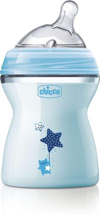Chicco Butelka plastikowa NaturalFeeling + Smoczek silikonowy przepływ średni 2+ Niebieska 250ml