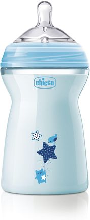 Chicco Butelka plastikowa NaturalFeeling + Smoczek silikonowy przepływ szybki 6+ Niebieska 330ml