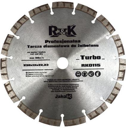 Geko Tarcza diamentowa 230x12x22.23mm Żelbetonu Turbo R&K RK0115