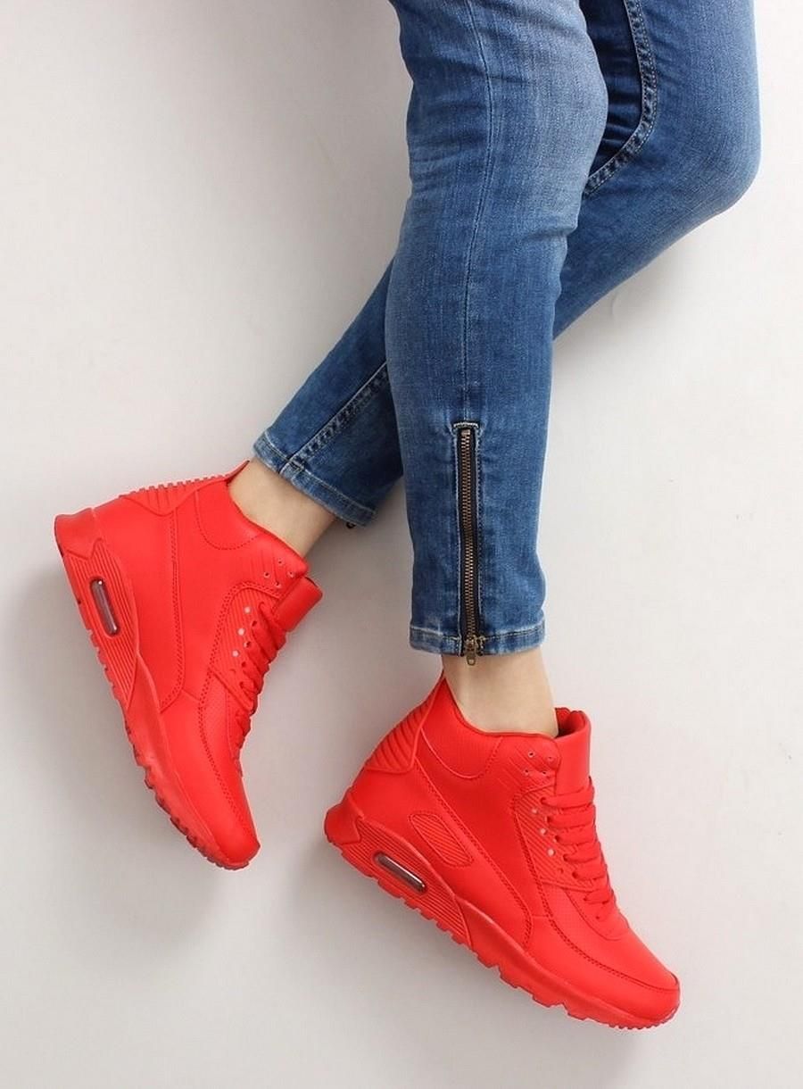 Obuwie sportowe za kostkę B3701 red Ceny i opinie Ceneo.pl Obuwie sportowe za kostkę B3701 red czerwone | Wedge sneaker