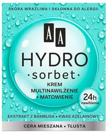 Krem AA Hydro Sorbet Multinawilżenie + Matowienie Cera Mieszana I Tłusta na dzień 50ml