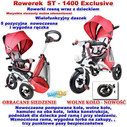 Super-Toys Rowerek Trójkołowy Exclusive 1400 Czerwony