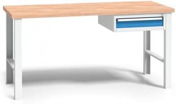 B2B Partner Stół warsztatowy z drewnianym blatem roboczym szary 1500x685 1x 1 szufladowy kontener (179189)