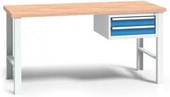 B2B Partner Stół warsztatowy z drewnianym blatem roboczym szary 1500x685 1x 2 szufladowy kontener (179192)
