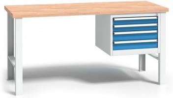 B2B Partner Stół warsztatowy z drewnianym blatem roboczym szary 1500x685 1x 4 szufladowy kontener (179198)