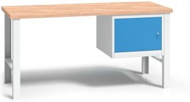 B2B Partner Stół warsztatowy z drewnianym blatem roboczym szary 1500x685 1x szafka (179201)