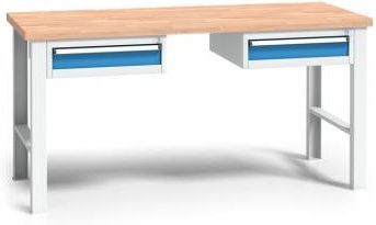 B2B Partner Stół warsztatowy z drewnianym blatem roboczym szary 1700x685 2x 1 szufladowy kontener (179204)