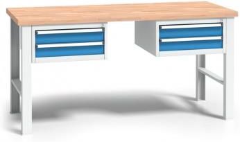 B2B Partner Stół warsztatowy z drewnianym blatem roboczym szary 1700x685 2x 2 szufladowy kontener (179206)