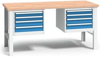 B2B Partner Stół warsztatowy z drewnianym blatem roboczym szary 2000x685 2x 4 szufladowy kontener (179211)