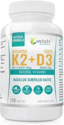 Wish Pharmaceutical Witamina K2 MK7 z Natto 100mcg + D3 2000IU 50mcg 120 tabl.