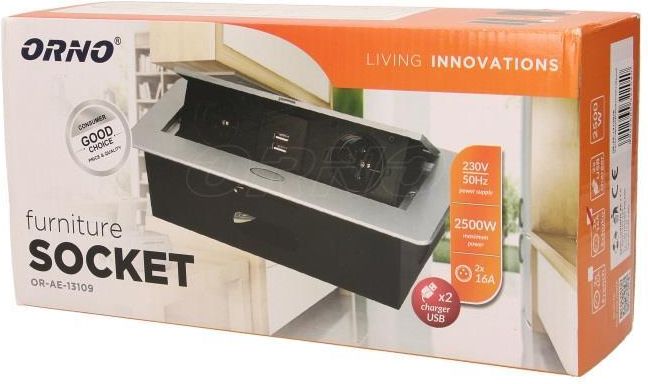 Orno Gniazda Wpuszczane W Blat 2 X 2P+Z Z Płaskim Frezowanym Rantem I Ładowarką Usb Orae13109B - zdjęcie 5 Orno Gniazda Wpuszczane W Blat 2 X 2P+Z Z Płaskim Frezowanym Rantem I Ładowarką Usb Orae13109B