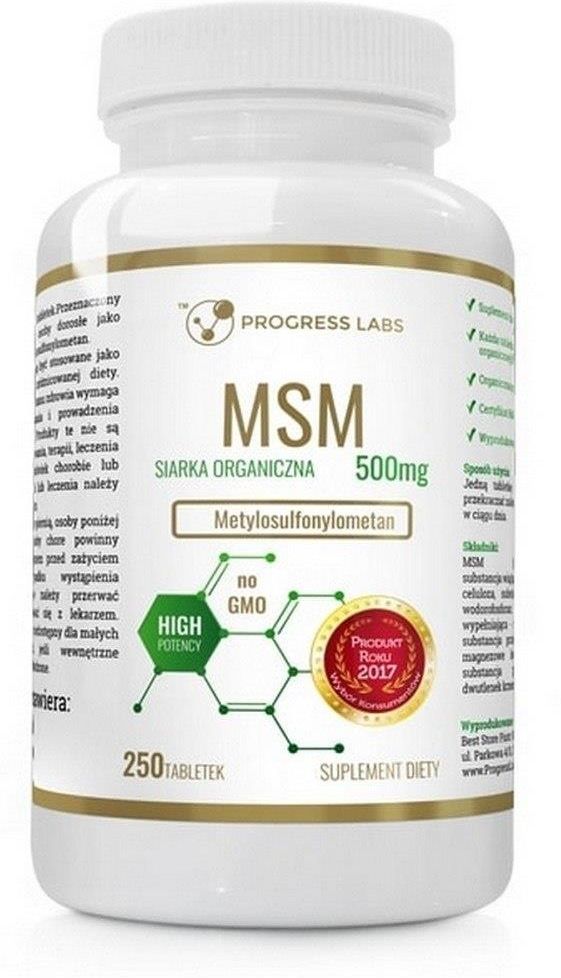 Complément Alimentaire MSM (soufre Organique) 500 Mg - 250 Comprimés Progress Labs