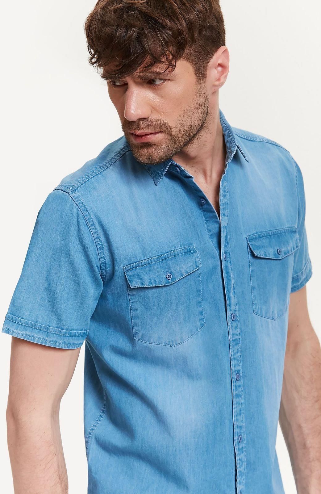 KOSZULA KRÓTKI RĘKAW MĘSKA REGULAR FIT REGULAR, Z KOŁNIERZYKIEM - Ceny