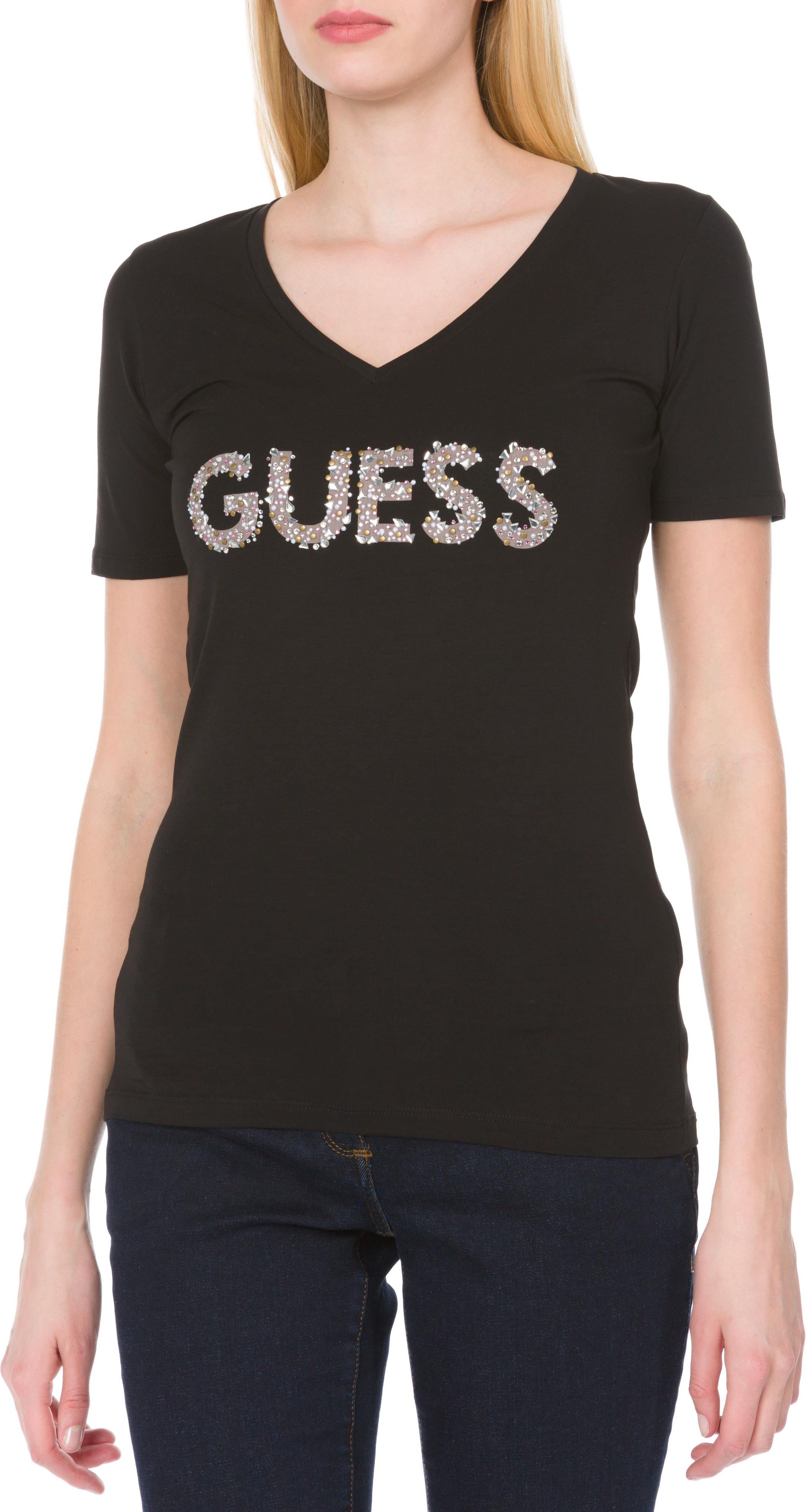 czarny t shirt guess