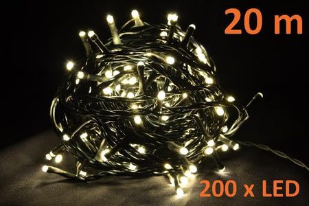 Świąteczne oświetlenie LED 20 m – ciepły biały, 200 diod