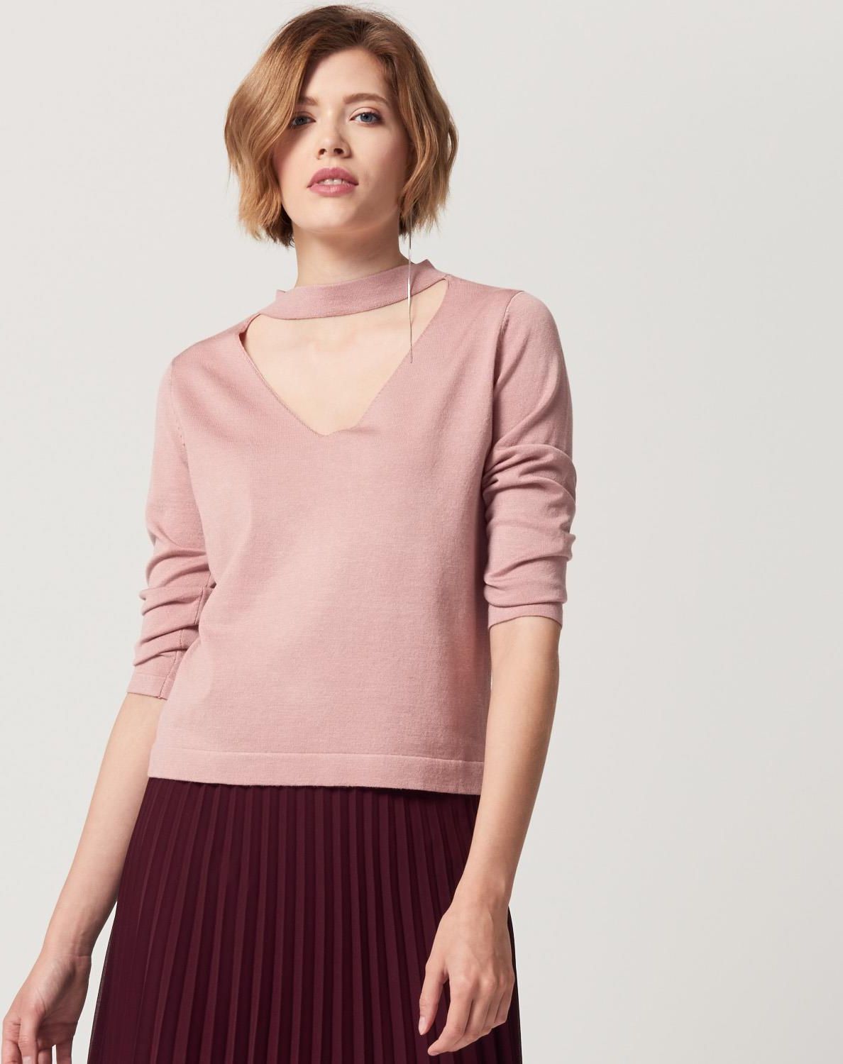 Mohito Lekki sweter z chokerem Różowy damski Mohito Lekki sweter z chokerem Różowy damski