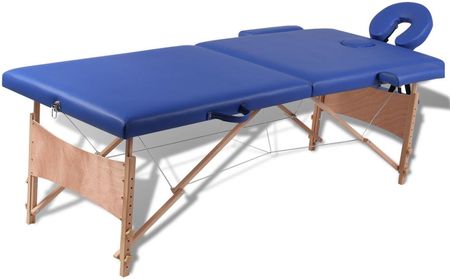 vidaXL Niebieski składany stół do masażu 2 strefy z drewnianą ramą