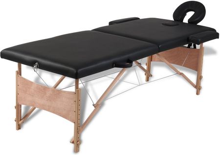 vidaXL Czarny składany stół do masażu 2 strefy z drewnianą ramą