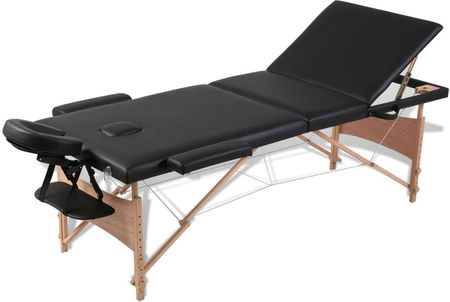 vidaXL Czarny składany stół do masażu 3 strefy z drewnianą ramą