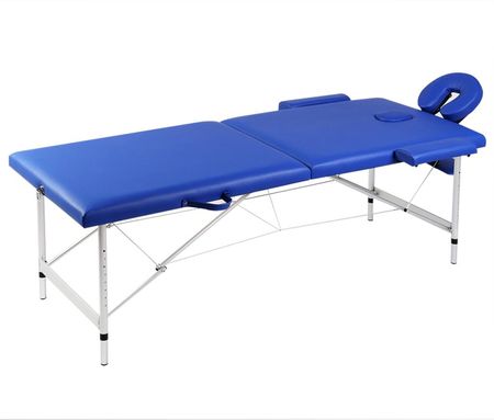 vidaXL Niebieski składany stół do masażu 2 strefy z aluminiową ramą
