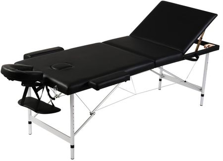 vidaXL Czarny składany stół do masażu 3 strefy z aluminiową ramą