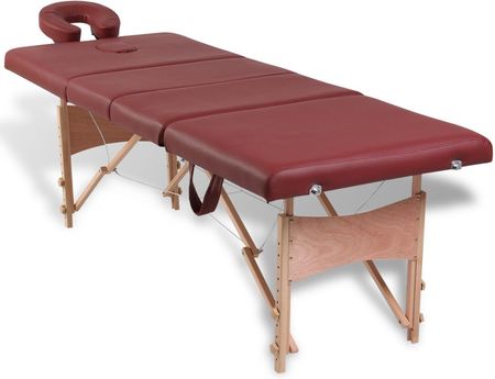 vidaXL Czerwony składany stół do masażu 4 strefy z drewnianą ramą