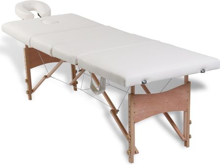 vidaXL Kremowo-biały składany stół do masażu 4 strefy z drewnianą ramą