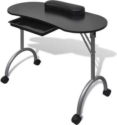 vidaXL Składany stolik do manicure Czarny z kółeczkami