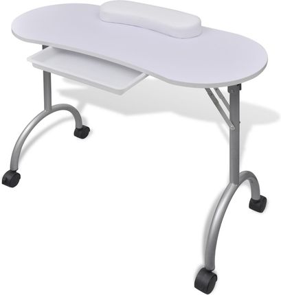 vidaXL Składany stolik do manicure Biały z kółeczkami