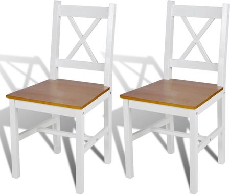 vidaXL 2 krzesła do jadalni z drewna, kolor biały-naturalny