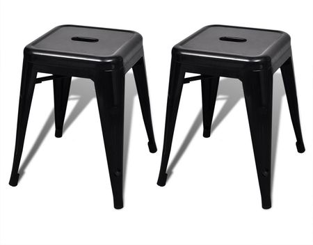 vidaXL Czarne małe metalowe stołki składane jeden na drugi, 2 szt