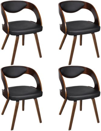 vidaXL Krzesła jadalniane, gięte, drewniana rama, brąz, skóra (x4)