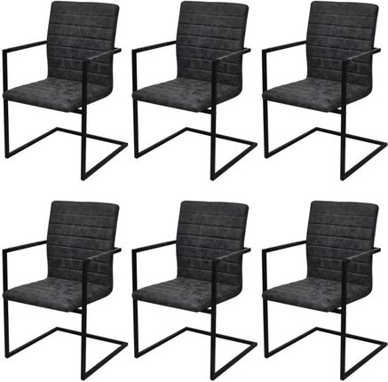 vidaXL 6 czarnych, prążkowanych krzeseł wspornikowych z podłokietnikami