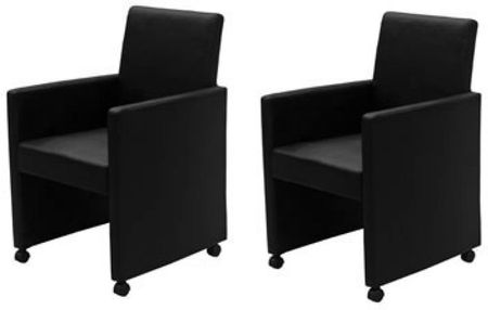 vidaXL Fotele jadalniane czarne na kółkach x2