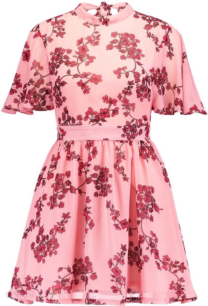 Missguided Petite FLORAL BASE TEA TIE BACK NECK Sukienka letnia light pink  - Ceny i opinie 