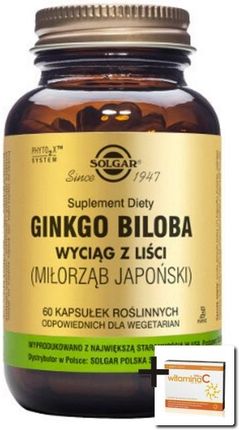 Kapsułki SOLGAR Ginkgo Biloba miłorząb japoński 60 szt. + Witamina C 200 mg 25 szt.