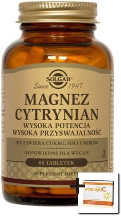 SOLGAR Magnez cytrynian, 60 tabl + Witamina C, 200 mg, 25 tabl