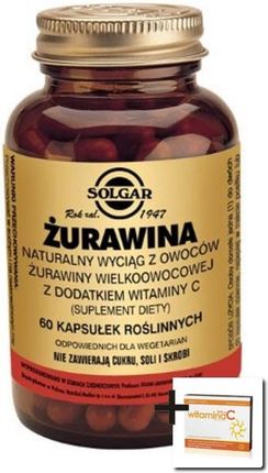 SOLGAR Żurawina wielkoowocowa, 60 kaps + Witamina C, 200 mg, 25 tabl