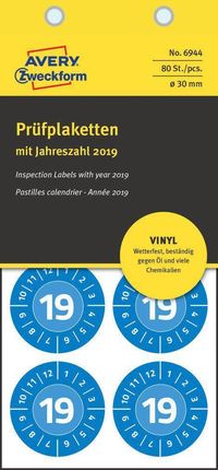 Avery Tabliczki Inspekcyjne Winylowe 2019R. Do Opisu Ręcznego Zweckform Ø30 Niebieskie (6944)