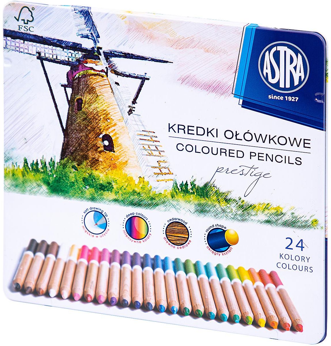 Astra Prestige 24 Matite Acquerellabili Con Pennello - Custodia Metallica, Legno Cedro FSC, Per Artisti E Bambini
